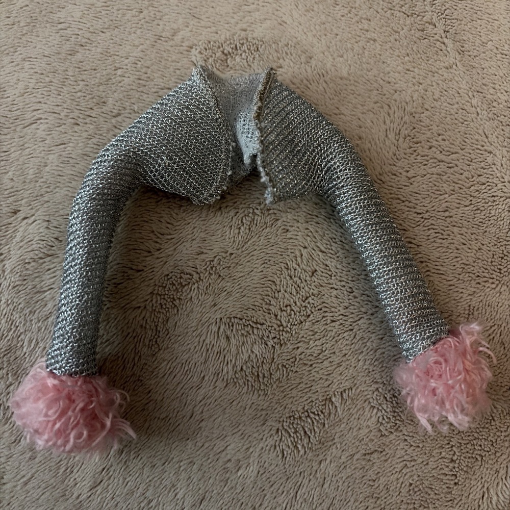 Mattel Barbie Clothes Silver Shrug Jacket With Pink Fuzzy‎ Cuffs B13